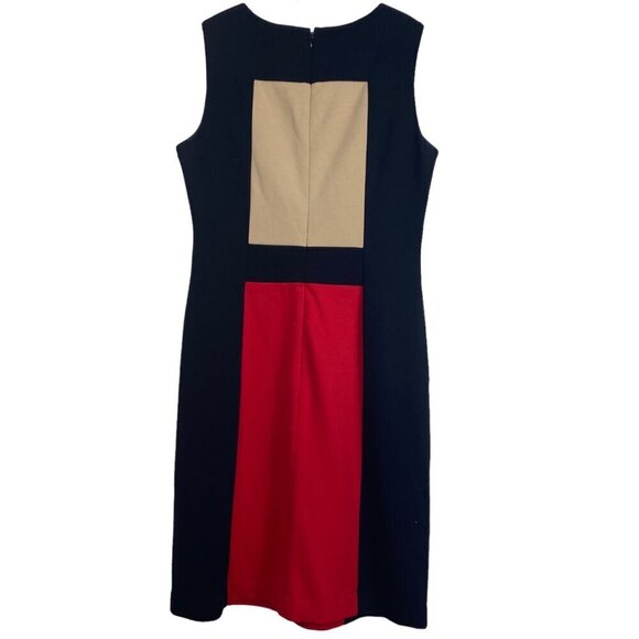 Calvin Kleivn Color Block Black Red Beige Sleeveless Sheath Dress Size 6 - Picture 7 of 10